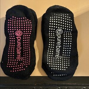Pure Barre Black Socks with Pink and White Dots
